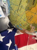 Vintage South-Up World Globe (McArthur Projection) w/ Clear Lucite Stand – 16”