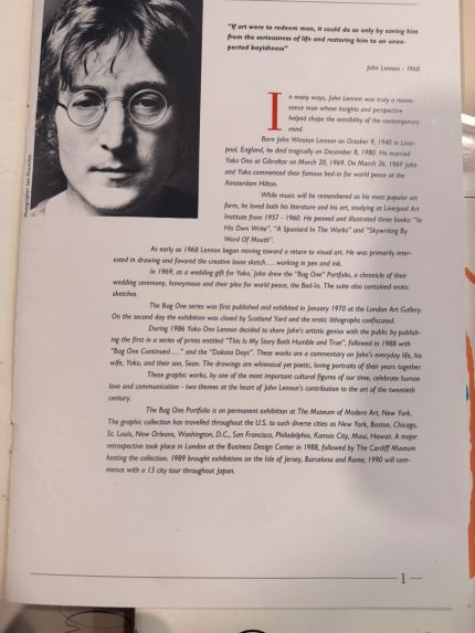 Rare John Lennon Bag One Arts Advertising Booklet with Prints and Memorabilia