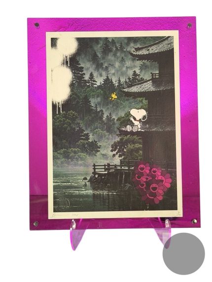 Death NYC Snoopy & Woodstock Limited Ed Print in Hot Pink Acrylic Frame