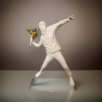 Medicom Toy Flower Thrower Sculpture - White Resin Banksy Inspired Art Figure